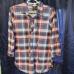 Men's Blue and Red Plaid Shirt